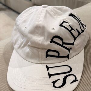 Supreme White Baseball Cap with Black Embroidered Logo